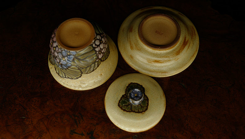 台湾大肚窑手绘田园风陶瓷盖碗 名家手工彩绘堆釉三才杯