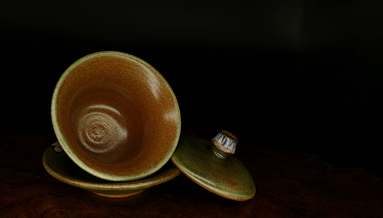台湾大肚窑盖碗 台湾名家手绘堆釉陶瓷盖碗 彩绘三才杯