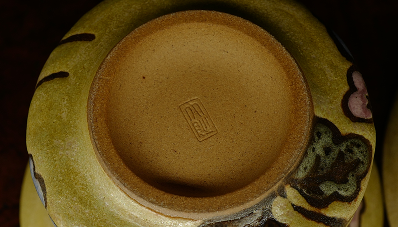 台湾大肚窑手绘粗陶盖碗