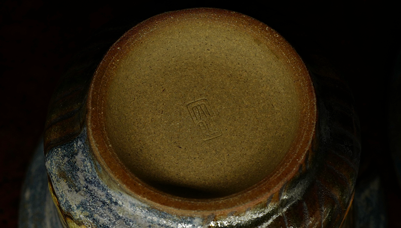 台湾大肚窑手绘水墨风粗陶盖碗
